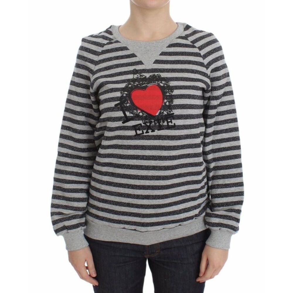 Exte Gray Striped Cotton Crewneck Women's Sweater